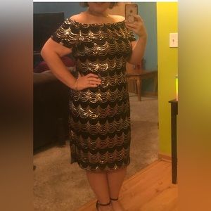 Rebecca B 14W black silver and gold party dress